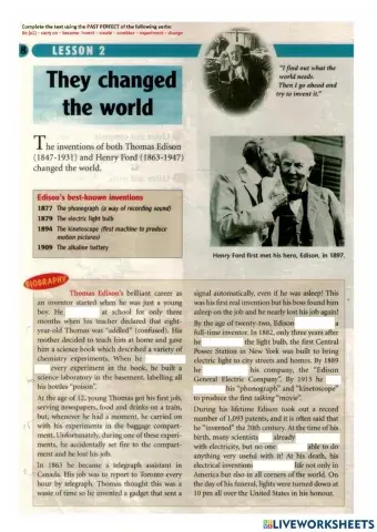 THEY CHANGE THE WORLD - A PAST PERFECT STORY