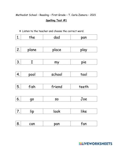 Spelling test 1