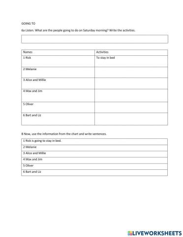 Listening: What are the people going to do on Saturday morning