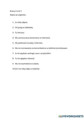 Present Simple Brainy 4 U7 -affirmative and negative