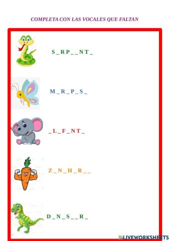 Completa con las vocales correspondientes