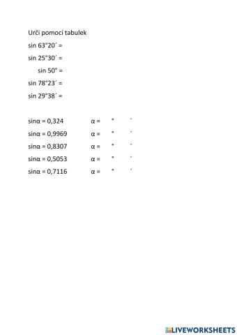 Určování hodnoty sin z tabulek