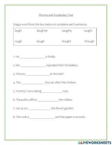 Phonics and Vocabulary April 16th Test
