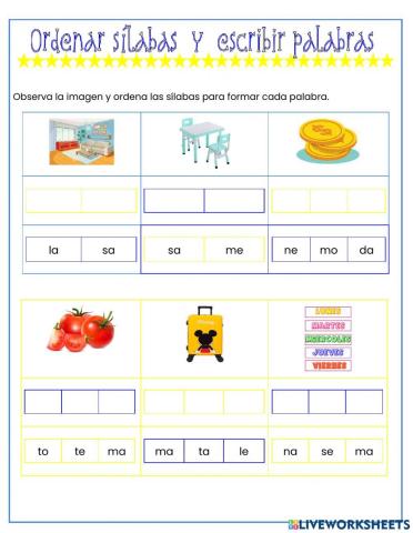 Ordenar sílabas y escribir palabras
