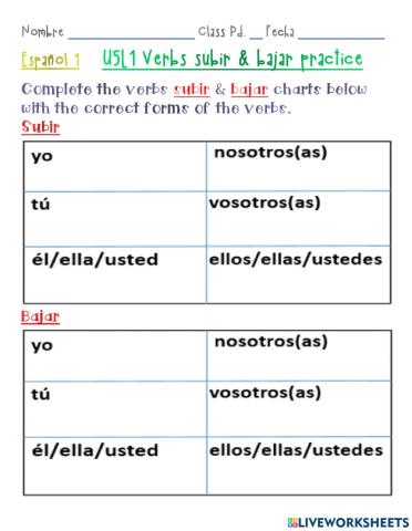 Verbos Subir y Bajar