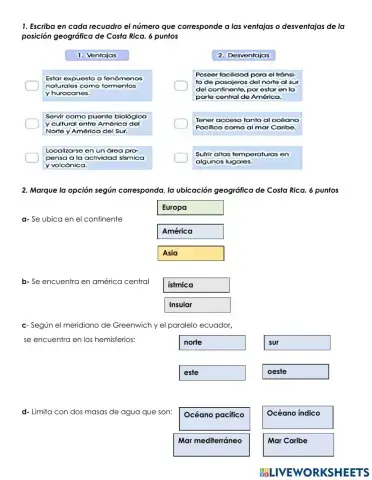 Posición geográfica de Costa Rica, ventajas y desventajas