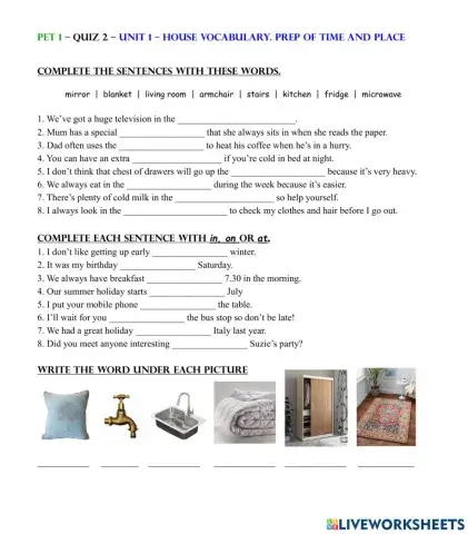 House and home - Prepositions of place and time