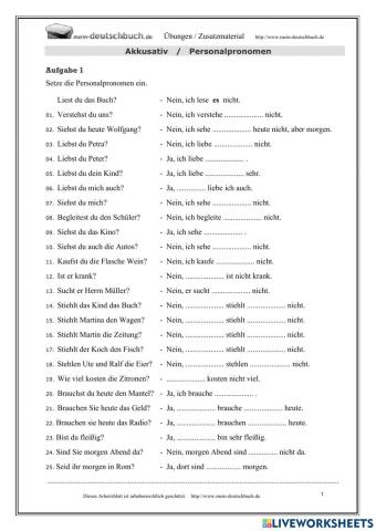 Personalpronomen im Nominativ und im Akkusativ