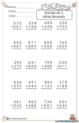 Sumas para 3° grado