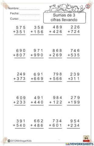Sumas para 3° grado