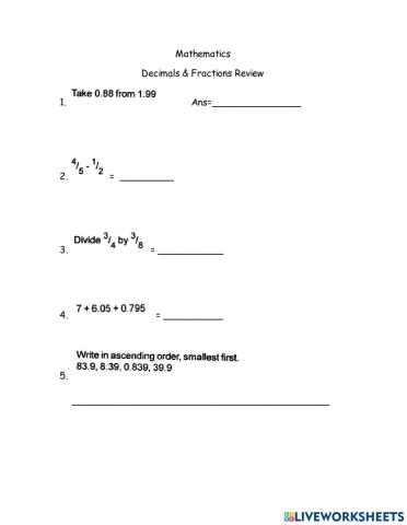 Decimal & Fractions Review 2