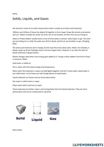 Solids, Liquids, and Gases