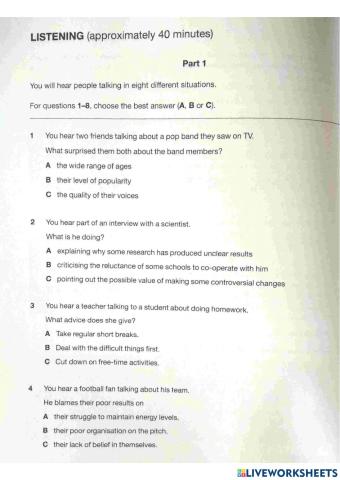 First for Schools 3 - Practice Test 4 - LISTENING