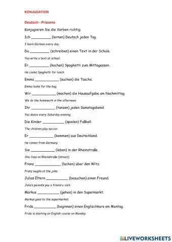 DEUTSCH 1 - A1 - de-eng - KONJUGATION - regelmäßige Verben