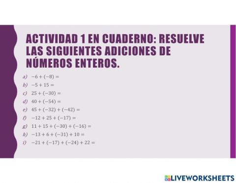 Adiciones y sustracciones de números enteros