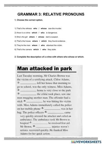 Crime vocabulary and relative pronouns