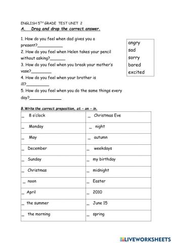 English 5th grade test unit 2