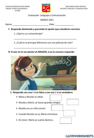 Evaluación Marzo TERCERO