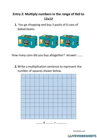 ESOL for Maths E2 worksheet on multiplication