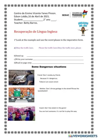 Recuperação de Lingua Inglesa 2° ano