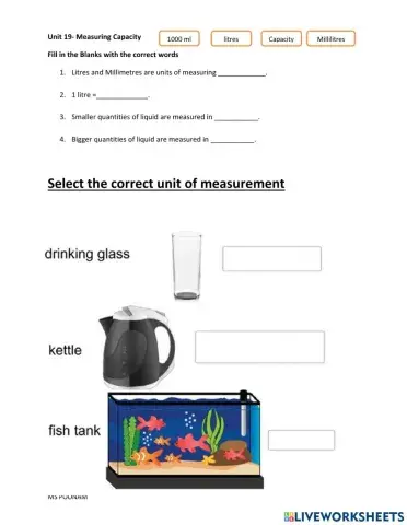 Measure capacity Litres and Millilitres