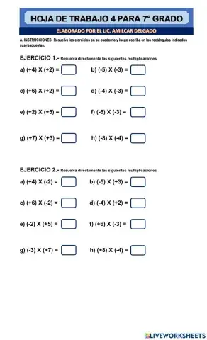 Multiplicación de números positivos y negativos