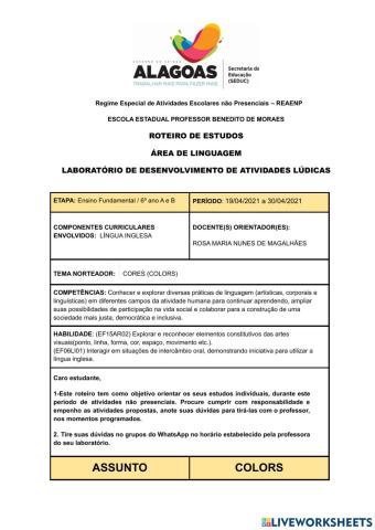6° série -Roteiro de Inglês- 19-04 a 30-04
