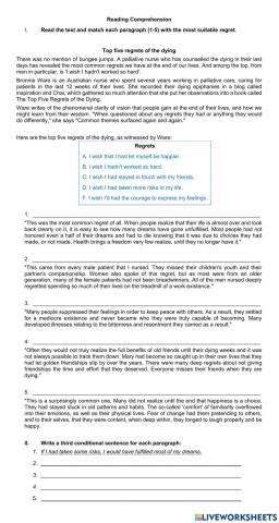 Reading- Regrets and third conditional