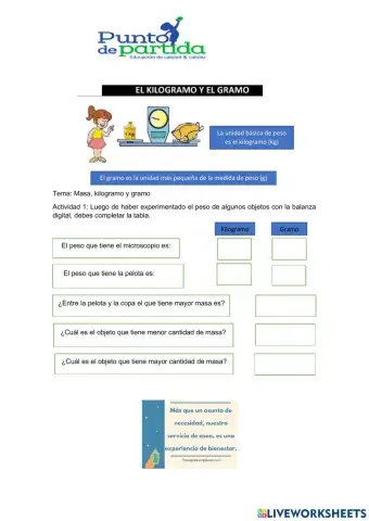 Masa, kilogramo y gramo