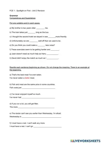 FCE1 - Spotlight on First - Unit 2 Revision