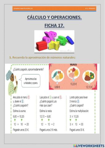 Cálculo y operaciones. Ficha 17.