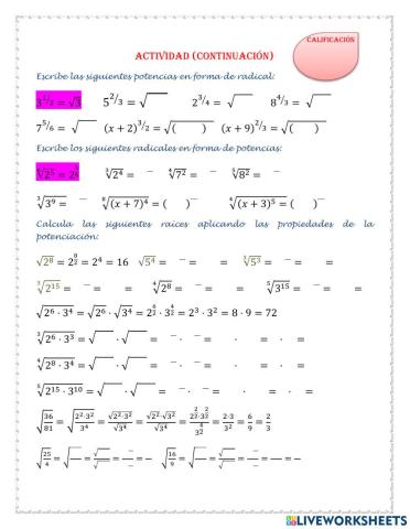 Potenciación con radicales