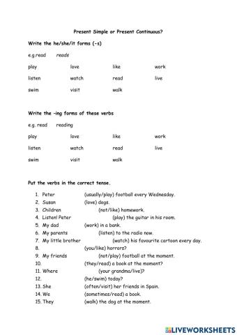 Present simple and continuous