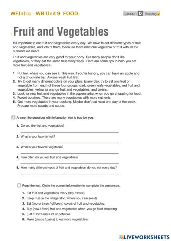 Fruit and Vegetables