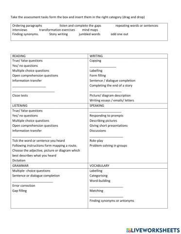 Assessment tasks