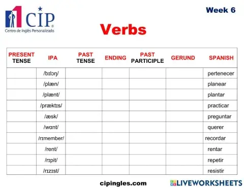 Verbs and Human Body Week 6