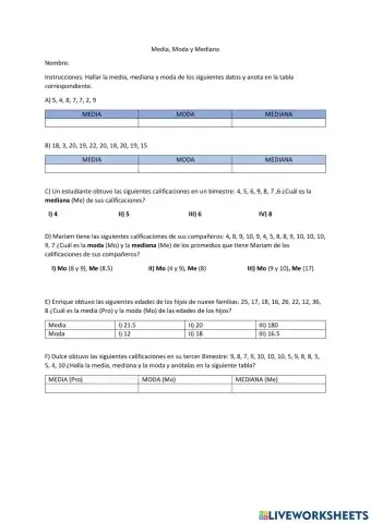 Media, mediana y Moda