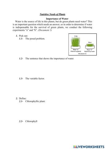 Nutritive Needs of Plants