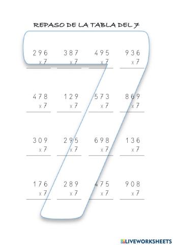 Multiplicaciones con llevadas tabla del 7