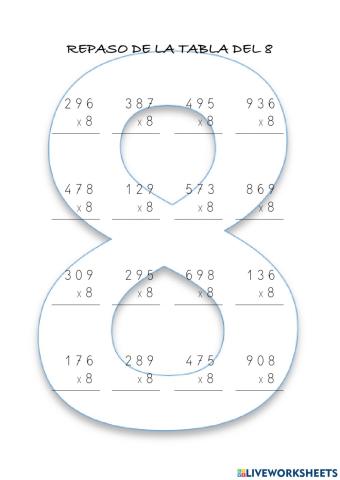 Multiplicaciones con llevadas tabla del 8