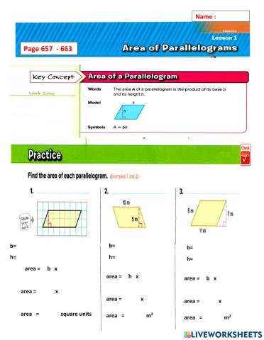 Area of parallelograms