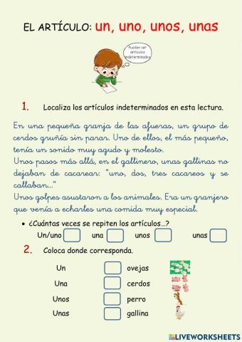 El artículo indeterminado: un, una, unos y unas