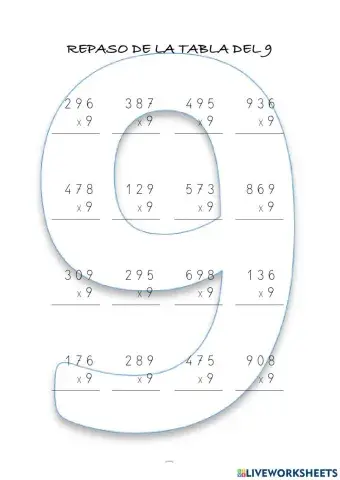 Multiplicaciones con llevadas tabla del 9