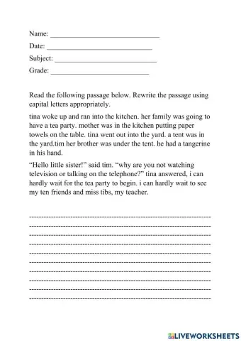Capital letter worksheet