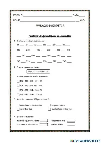 Avaliação de Matemática