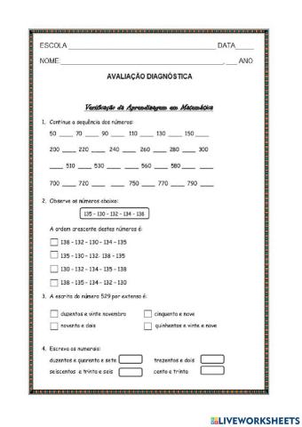 Avaliação de Matemática