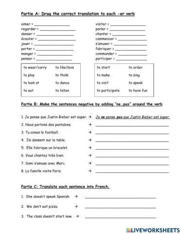 -er verbs au négatif