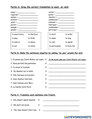 -er verbs au négatif