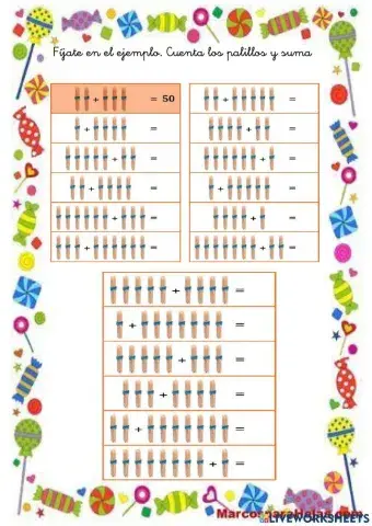 Suma de decenas completas con palillos