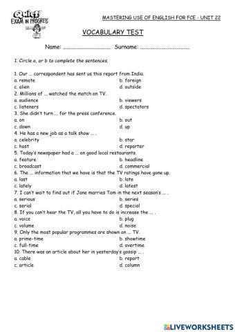 Mastering Unit 22 Vocabulary Test